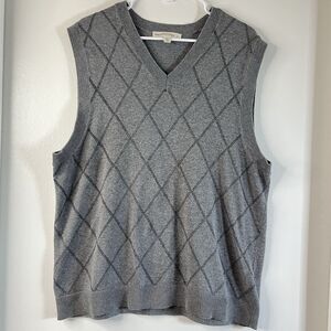 Pronto Uomo Sweater Vest Men XL Gray Tan Black Argyle Wool Grandpa Preppy Classy